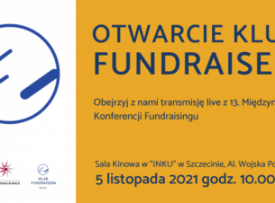 Jasne tło z napisem otwarcie klubu fundraisera