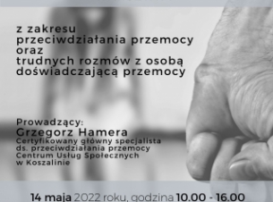 Plakat informacyjny warsztaty z zakresu przeciwdziałania przemocy